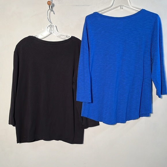 CHICO'S Set of 2 V-Neck 3/4 SLV Cotton Black and Bright Blue Pullover Tops SZ XL - Picture 2 of 16